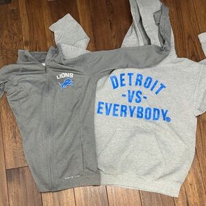 Gray Detroit Lions Zip-Up and Detroit Lions-vs- everybody hoodie